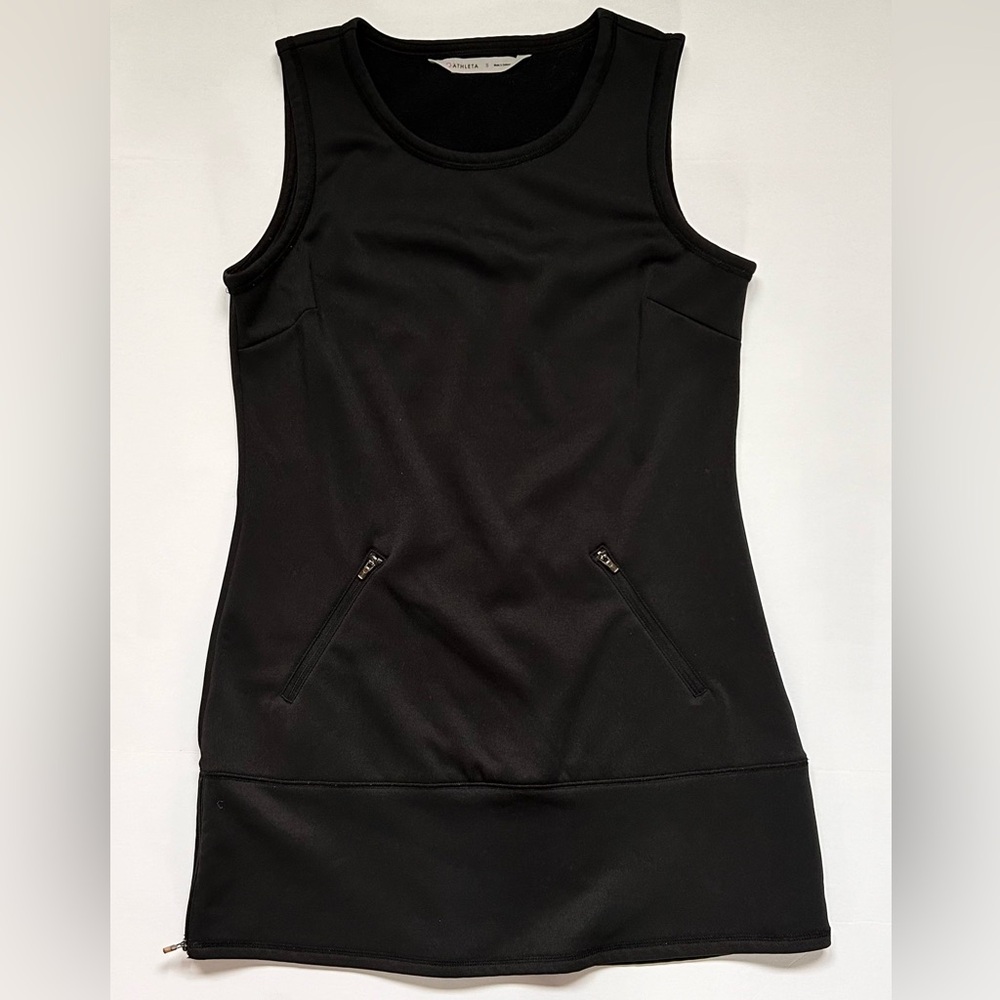 Athleta Scuba Tunic Dress Women’s SMALL Black Fleece Short Sleeveless Jumper